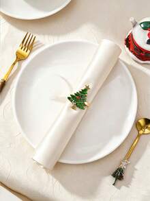 12PCS Christmas Tree Reindeer Wreath Bell Candy Cane Snowflake Napkin Rings Set Durable Rustproof Elegant Metal For Hotel Restaurant Home Party Table Decor Supplies - Multicolor - View 7