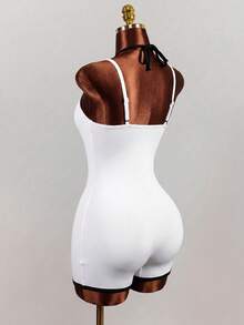 Mistrie Contrast Trim Spaghetti Strap Romper, Sexy Slim Fit Athletic Romper - Black and White - View 8