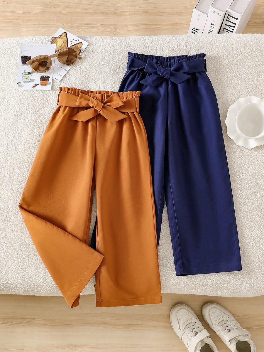 2pcs/Set Celana Panjang Anak Perempuan Musim Gugur/Dingin, Modis & Elegan, Cocok Untuk Balita Usia 4-7 Tahun untuk Pemakaian Sehari-hari & Beraktivitas di Luar Rumah - MultiWarna - View 1