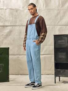 Men's Casual Outdoor Denim Bib Pants - Medium Wash - View 5