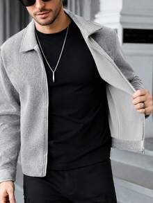 Manfinity Homme جاكيت صوف رجالي بلون موحد كاجوال متعدد الاستخدامات للارتداء اليومي - رمادي فاتح - مشاهدة 7
