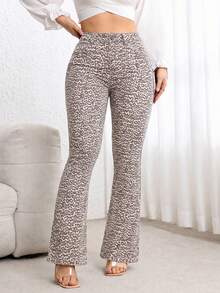 Flexra Plus Size Leopard Print High Waist Slimming Flare Leg Jeans - Multicolor - View 6