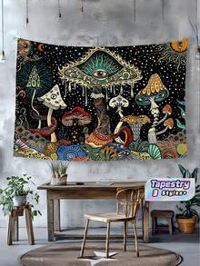 Mushroom Eyes Tapestry, Abstract Ocean Peacock Boho Wall Hanging, Surreal Sea Art Decor For Bedroom Living Room, Hippie Home Decor Tapestry - Mushroom - View 1