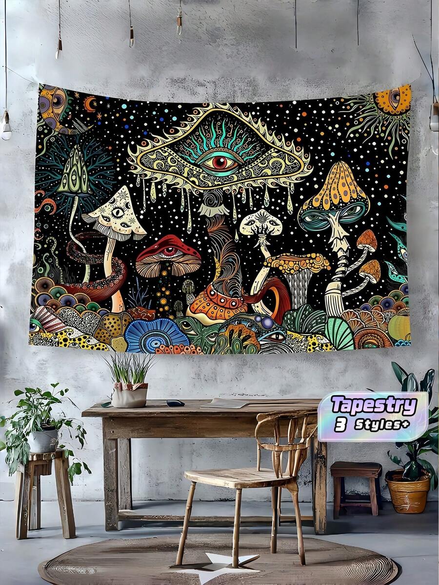 Mushroom Eyes Tapestry, Abstract Ocean Peacock Boho Wall Hanging, Surreal Sea Art Decor For Bedroom Living Room, Hippie Home Decor Tapestry - Mushroom - View 1