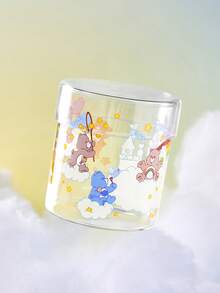SHEIN X Care Bears 高硼矽玻璃儲存罐，卡通印花，透明化妝品收納盒，適用於棉片、棉棒、牙線、牙籤，可愛桌面收納容器，適合浴室梳妝台使用 - 無色 - 查看 2