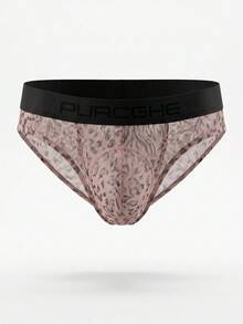 DrisQ DrisQ 1pc Men's Mesh Leopard Print Triangle Briefs Cosplay Red And Black Autumn Sexy - Coffee Brown - View 3