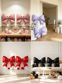 Bow-Shaped Aluminum-Foil Balloons, Suitable For Birthday Parties, Engagement Ceremonies, Girl-Themed Banquets, And Store Interior Decoration Setups. - 2 38-inch solid color bows. - View 2