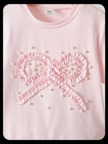 Genkimix Kids 女童（小號）可愛優雅蝴蝶結設計 3D 串珠工藝休閒 T-shirt - 粉色 - 查看 3