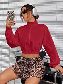 Muchica Women's Red Long Sleeve Zip-Up Thin Jacket - Red - View 3