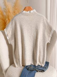 CosyJoli Plus Size Elegant French Casual Patchwork Lace Knit Vest Sweater Top For Women Autumn/Winter - Apricot - View 4
