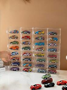 1PC Acrylic Display Storage Case Wall Mounted Transparent Showcase Rack For 164 Scale Alloy Model Cars Durable Space Saving Clear Display Holder Fits 32 Vehicles Dustproof For Living Room Study Office Decor - transparent color - View 4