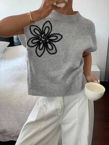 Siren Gaze 女款針織條紋上衣，黑色繩編刺繡裝飾，休閒優雅時尚特殊繩編設計 - 彩色 - 查看 1