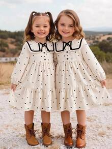 Maija Kids Maija Kids 小女孩可愛粉色彼得潘領結長袖寬鬆洋裝 生日秋季公主仙女風 - 白色 - 查看 2