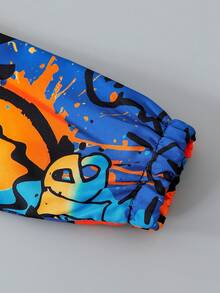 2pcs Young Boy Graffiti Expression All-Over Print Sports Hoodie Jacket And Shorts, Suitable For Daily Wear, School, Sports, Spring, Summer, Autumn - Multicolor - View 4