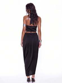 Swim Chiccia 2026 Summer New Women's Sexy Cropped Halter Pleated Bodycon Maxi Skirt Set Halloween Party Night Black - Black - View 2
