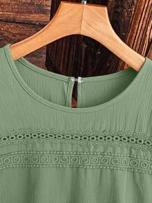 SHEIN LUNE Women Plus Size Solid Color Lace Hollow Out Sleeveless Dress - Olive Green - View 6