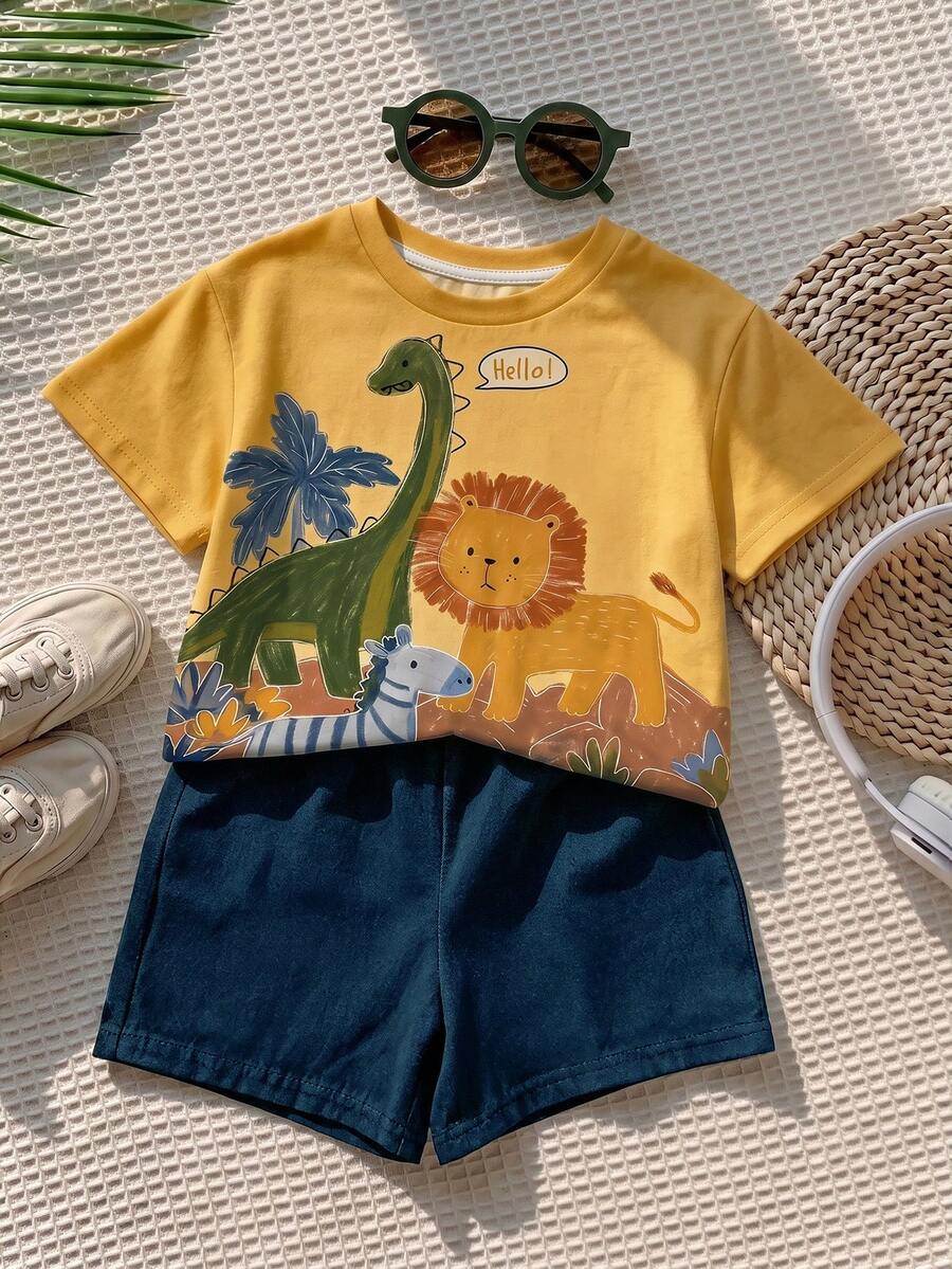 SHEIN LMoss Kids Baby Boy Casual Minimalist Short Sleeve Top Suitable For Spring And Summer - Multicolor - View 1