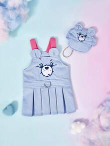 Care Bears X PETSIN 1件可愛愛心熊寵物裙，貓狗小狗服飾，刺繡3D耳朵卡通吊帶裙，適合居家、遛狗、派對、野餐 - 藍色 - 查看 5