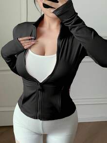 DAZY Women's Casual Sports Spring Regular Zip-Up Jacket - Black - View 6