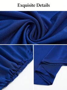 SOLERSUN Große Größen Off-Shoulder einärmliges Satin Abendkleid mit geraffter Taille und asymmetrischem Schlitz, elegantes luxuriöses langes Kleid für Partys - Blau - Übersicht 8