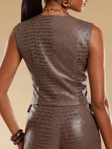 Avantive Women's PU Leather Fashion Versatile Daily Wear Club Night Out Top Grey Autumn Sexy - Brown - View 7