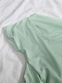 IslaSuriya 女款純色露肩百褶時尚T恤 - 綠色 - 查看 3