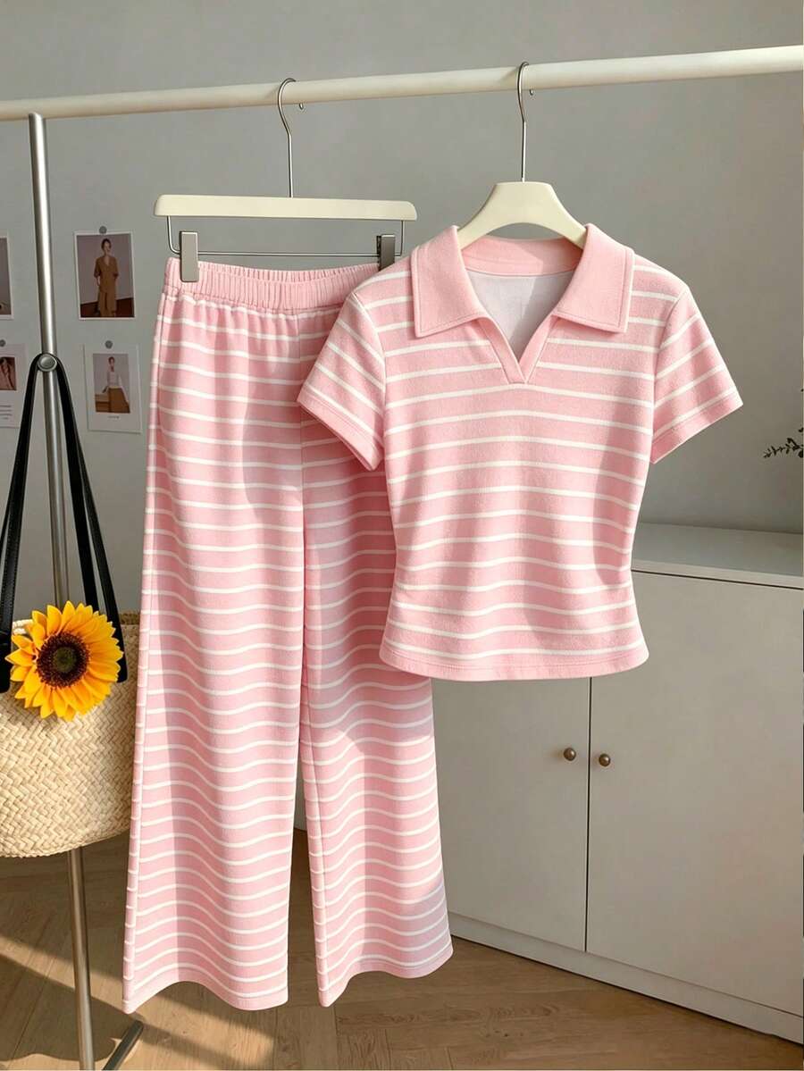 Resyla 夏季服装、女装、女士两件套、新款、时尚两件套、街头风两件套、女士街头风、度假两件套、家居两件套、舒适两件套、宽松清爽两件套、睡衣两件套、条纹套装、女士两件套、休闲套装 - 彩色 - 查看 1
