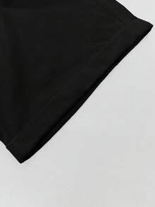 SHEIN LUNE CURVE 大尺碼女款百搭休閒亞麻布口袋七分褲 - 黑色 - 查看 6