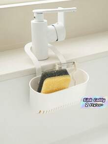 1pc Solid Plastic Faucet Sponge Brush Holder Drain Basket For Kitchen Sink Countertop Self Draining Storage Organizer Home Daily Use Functional Convenient Practical Household Supplies Must Have - one size fits all - View 1