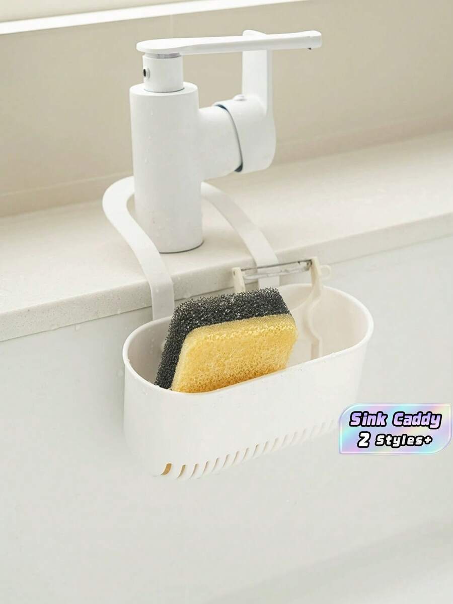 1pc Solid Plastic Faucet Sponge Brush Holder Drain Basket For Kitchen Sink Countertop Self Draining Storage Organizer Home Daily Use Functional Convenient Practical Household Supplies Must Have - one size fits all - View 1
