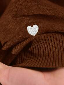 CosyJoli Women's Plus Size Heart Embroidered Basic Cardigan Winter - Brown - View 8