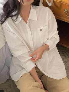 DAZY Camisa casual versátil de unicolor para otoño - Blanco - Ver 6