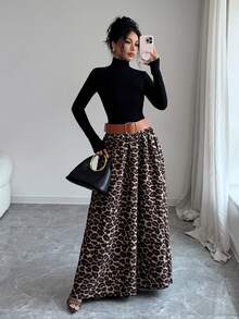 SHEIN Elenzya Women's Fashion Elegant Leopard Print Midi Skirt - Multicolor - View 6
