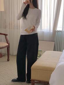 DAZY 秋季休閒百搭純色長袖T恤 - 白色 - 查看 7