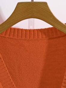 GlowEve CURVE Plus Size Women's Solid Color Knit Cardigan Sweater With Contrast Sleeves, Metal Buttons, Belt, Minimalist Casual Style, Suitable For Autumn/Winter Daily Commute, Office, Halloween - Orange - View 3