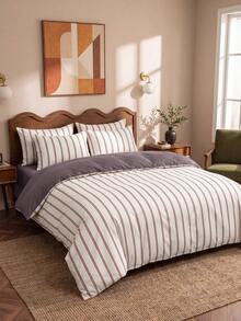 2/3 Piece Coffee Pinstriped Quilt Cover Kit, Bedding, Bedding Set, Warm Room Decoration, Skin-Friendly And Breathable, Super Soft And Anti-Pilling, No Quilt Core, Suitable For Single Bed, Full Size Bed, King Bed, Extra Large Bed, Home Textiles - Multicolor - View 8