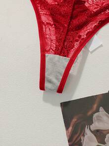 SHEIN 3pcs Lace Patchwork Thong Set - Red - View 3