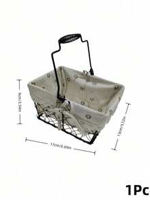 Haus Hana 1PC Rustic Farmhouse Wire Storage Basket With Handle Metal Iron Frame With Floral Linen Liner Lace Bow Decor Removable Lining Multi-Purpose Organizer Bin For Sundries Snacks Cosmetics Ideal For Home Kitchen Bathroom Picnic Perfect Gift - Multicolor - View 17