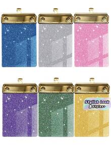 1pc Sparkling Glitter Acrylic Clipboard - PMMA Material, 6 Vibrant Colors (Blue, Pink, Green, Purple, Yellow, White) With Metallic Edges & Sparkling Glitter - Compact Portable Design For Classroom, Office, School, Notebooks & Journals - Multicolor - View 1