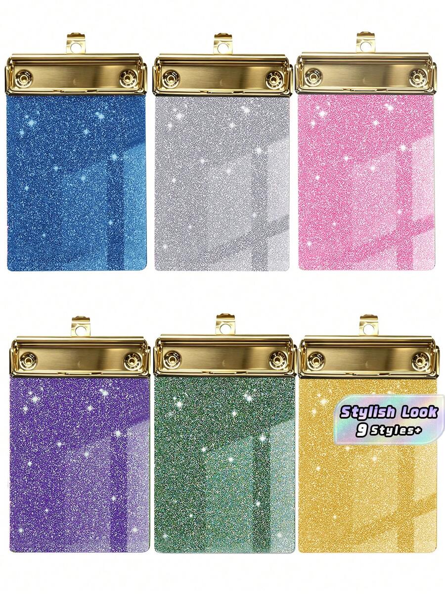 1pc Sparkling Glitter Acrylic Clipboard - PMMA Material, 6 Vibrant Colors (Blue, Pink, Green, Purple, Yellow, White) With Metallic Edges & Sparkling Glitter - Compact Portable Design For Classroom, Office, School, Notebooks & Journals - Multicolor - View 1