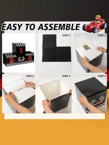 4-Pcs Easy-Assembly Foldable 10.63-Inch (27cm) Sturdy Cardboard Black And White Checkered Racing Podium Boxes, Ideal For Sports Theme Birthday Party, Photo Booth Backdrop, Table Centerpiece, Race Car Celebrations, Great Party Favors And Decorations. - Multicolor - View 6