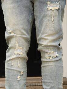 QuarKem Men's Casual Ripped Pocket Street Wear Denim Jeans - Light Wash - View 8