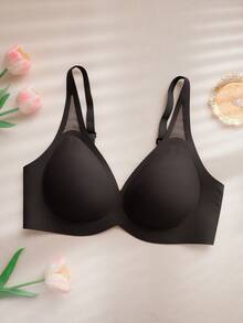 1 buah Bra Tanpa Jahitan dan Tanpa Kawat untuk Wanita, Bra V-Neck dengan Cup Cetak Lembut dan Nyaman, Warna Polos, Berongga, dan Berbahan Jelly, dengan Dukungan Lembut dan Warna Solid. - Hitam - View 5