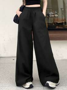 DAZY 女款百搭寬鬆休閒長褲，附口袋，適合日常穿著 - 黑色 - 查看 7