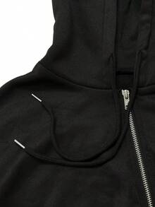 Resyla New Women's Casual Loose High Waist Cropped Sweatshirt Wide Leg Pants Zipper Drawstring Sweatshirt Sports Two Pieces Set - Black - View 3