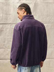 Norleigh Men Quarter Zipper Front Patched Flannelette Loose Sweatshirt, For Fall Winter, Long Sleeve Top - Violet Purple - View 2
