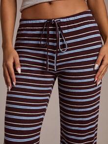 Aloruh Women's Autumn/Winter New Ultra Low Waist Brown Striped Long Pants - Multicolor - View 8