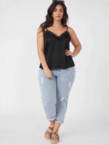 EMERY ROSE Plus Size Summer Elegant Sexy Lace Patchwork Cami Night Birthday Cocktail Black - Black - View 3