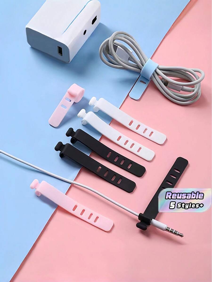 Silicone Cable Ties Reusable Adjustable Wire Organizer Cord Holder Straps For Charging USB Headphone Computer Desk Office Travel Durable Non Slip Flexible Multi Use Strong Versatile - Multicolor - View 1