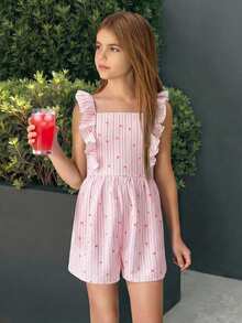 Firerie Kids Firerie Kids 适合度假的少女条纹方领短袖宽松连体裤 - 彩色 - 查看 4
